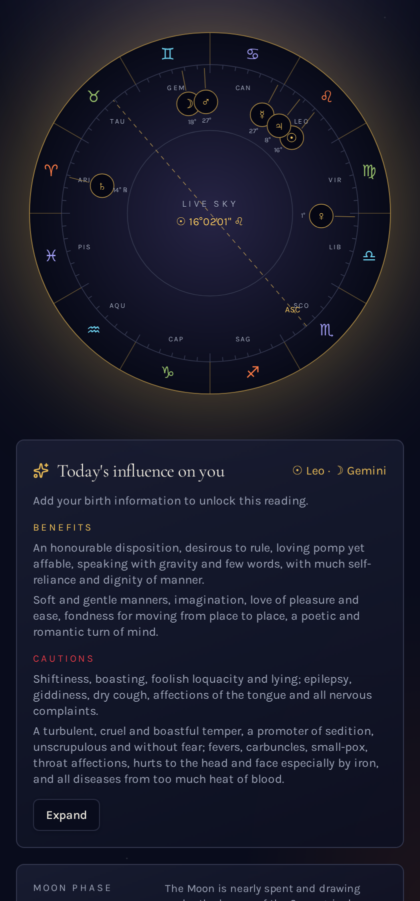 As above so below app preview showing the live zodiac wheel